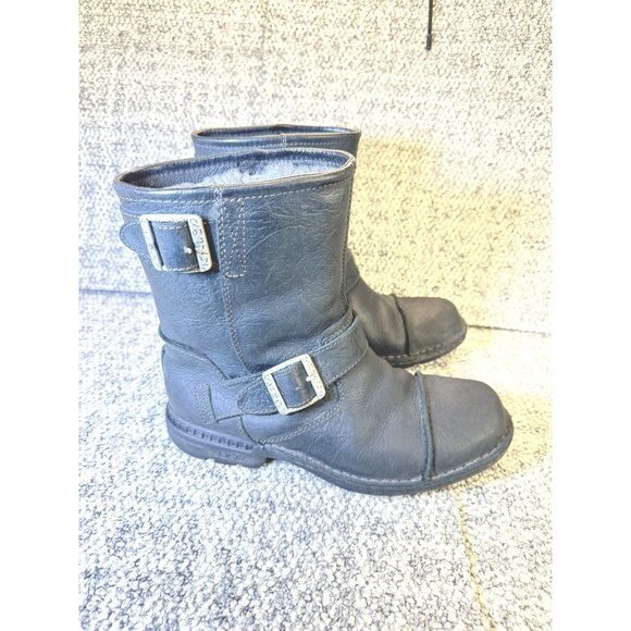 Vintage UGG Australia Black Leather Shearling-Lined Ankle Boots Men's Size 7 Wi - Picture 1 of 16